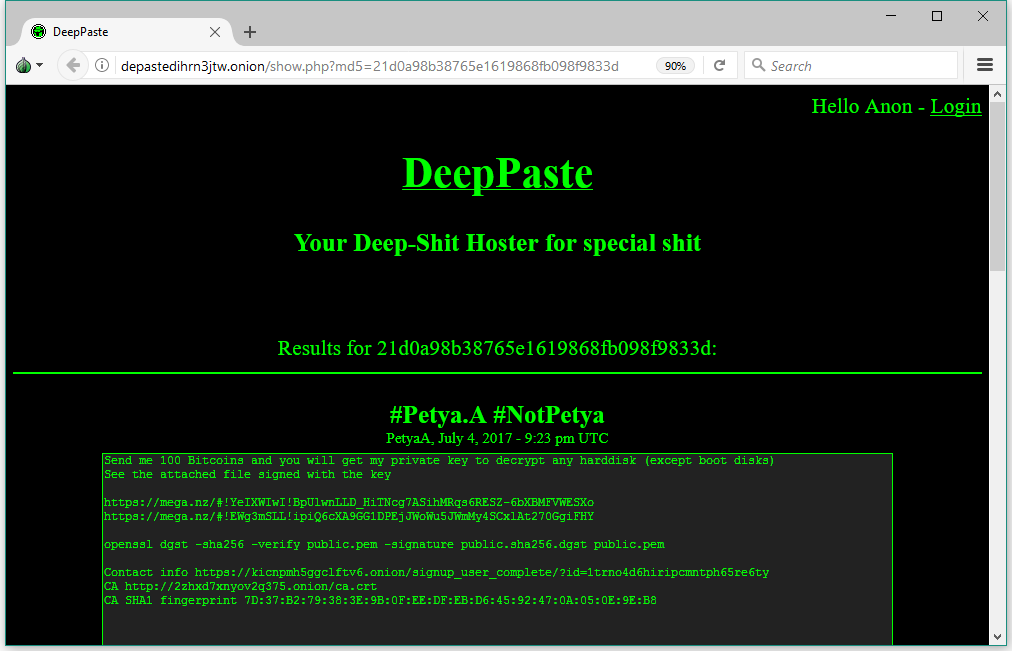 NotPetya message on DeepPost