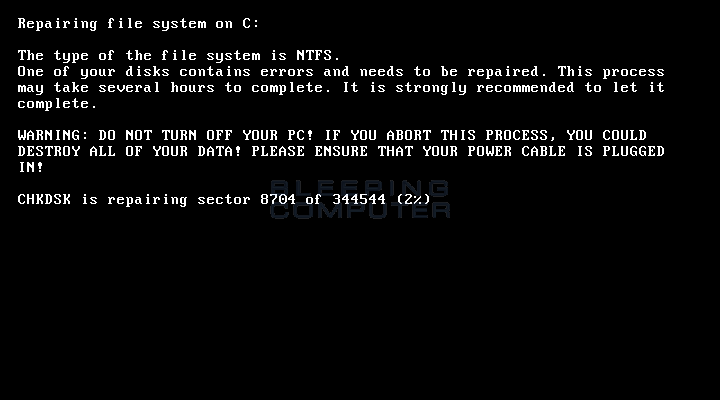 Fake chkdsk screen