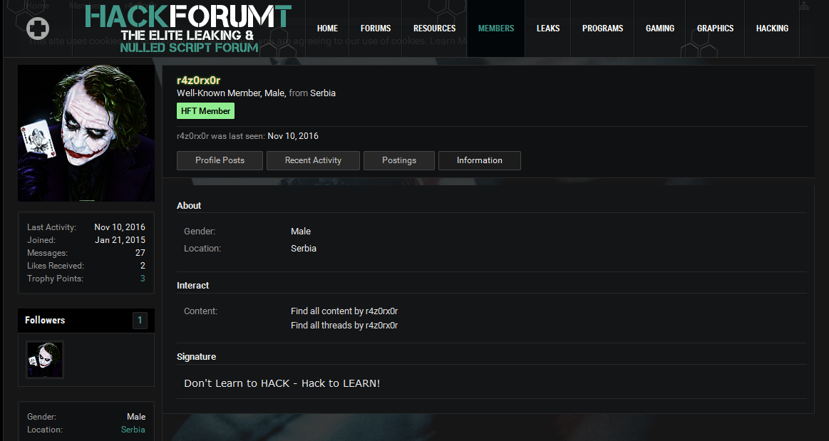 Hacker's forum profile