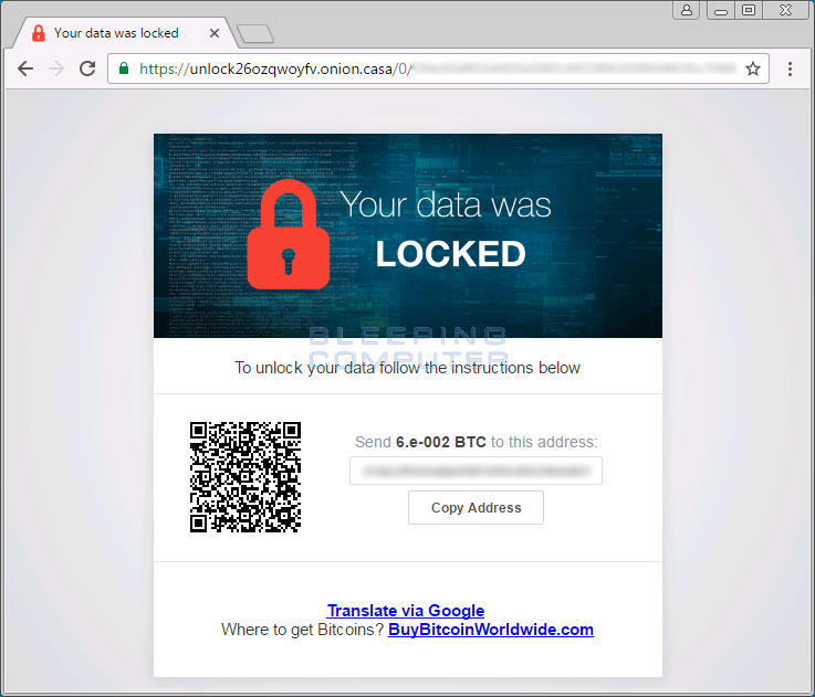 Unlock26 ransom payment site