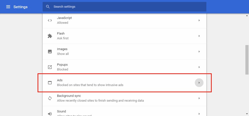 Google Chrome ad blocker settings