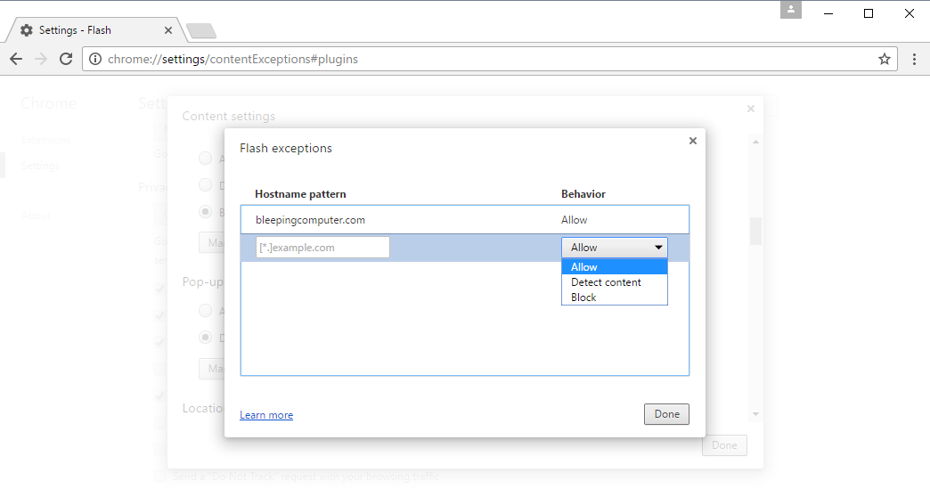 Chrome 55 Flash exceptions