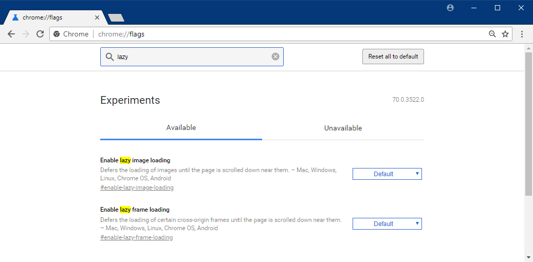New Chrome Canary lazy loading flags