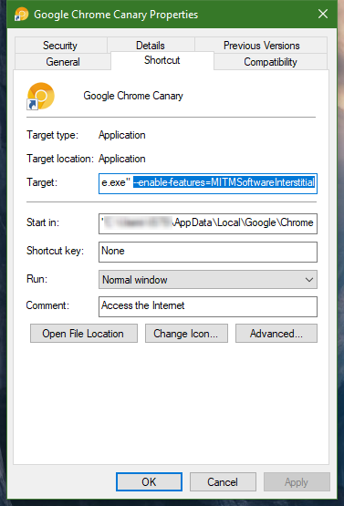 Chrome Canary MitM flag setup