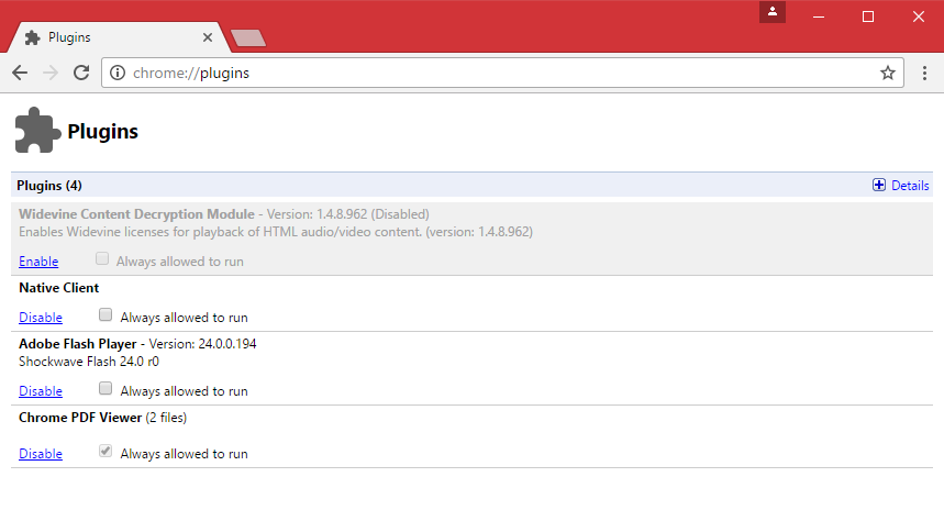 disabling chrome plugins