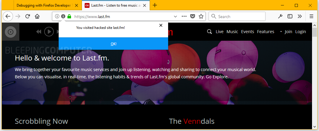 Breach Alerts Firefox warning on LastFM