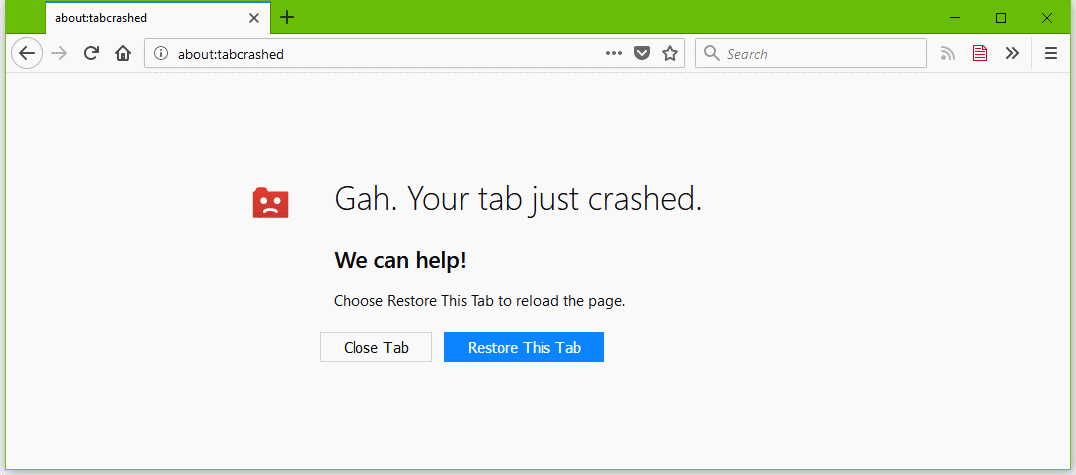 Firefox crashed tab