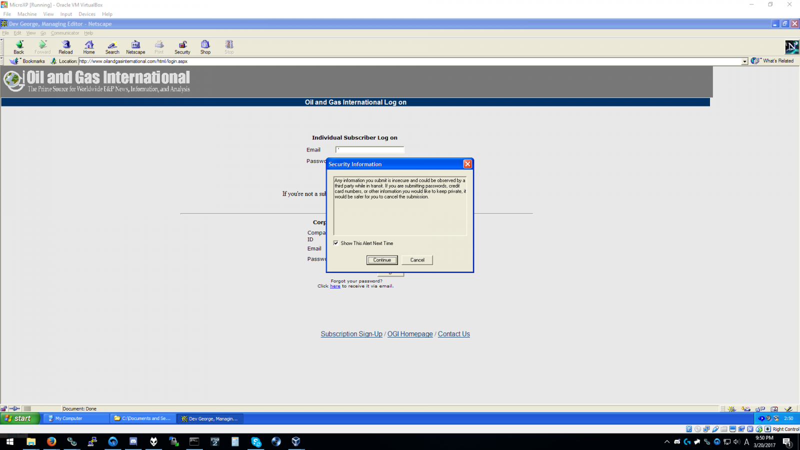 Netscape warning