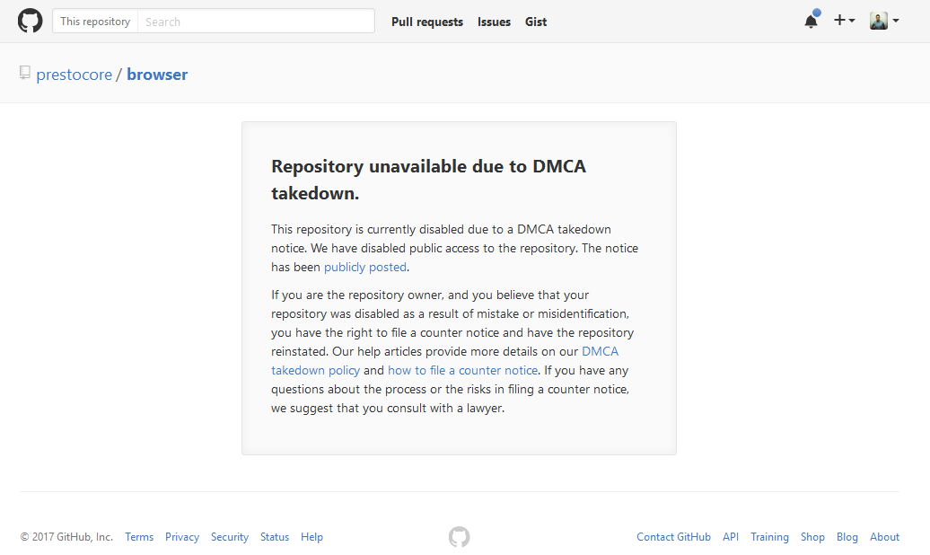 Opera source code taken down via DMCA request