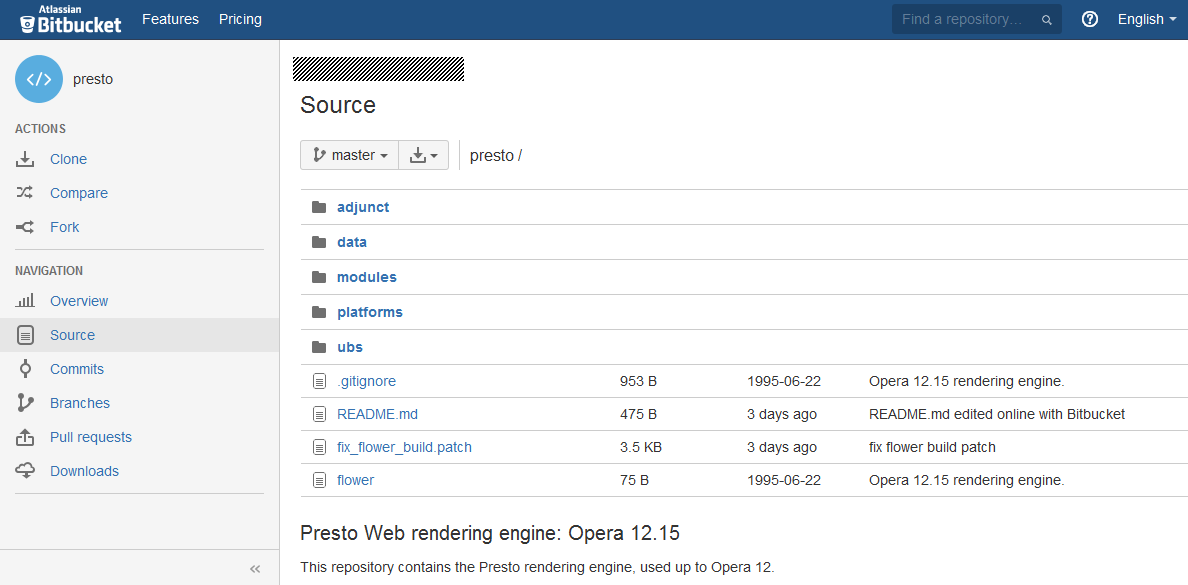 Opera source code on Bitbucket