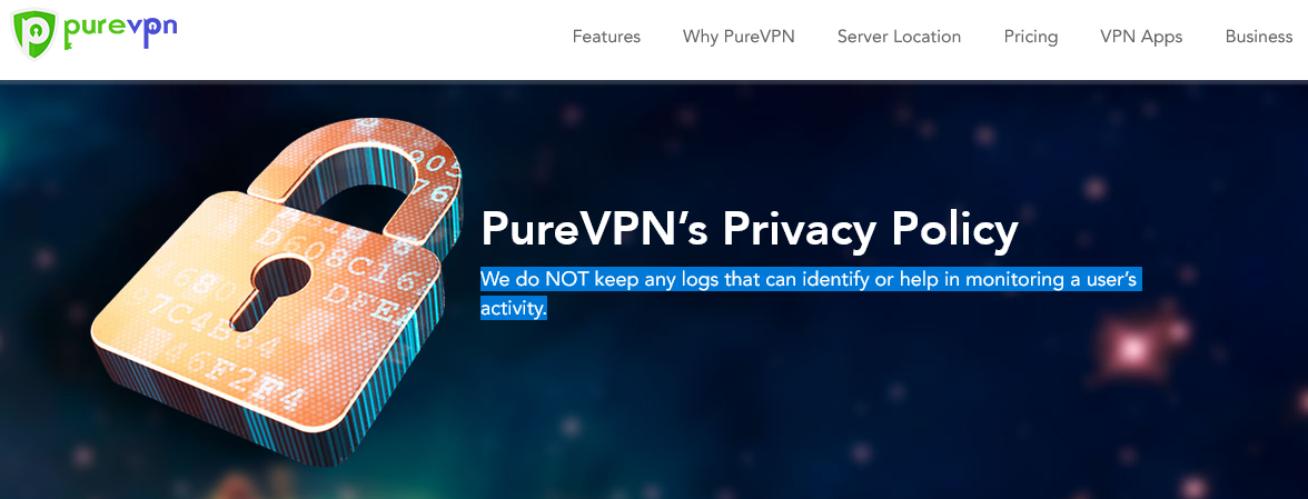 PureVPN privacy policy page