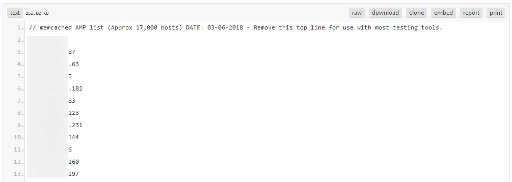 List of IPs for vulnerable Memcached servers