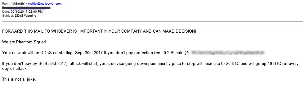Sample of a Phantom Squad DDoS ransom email
