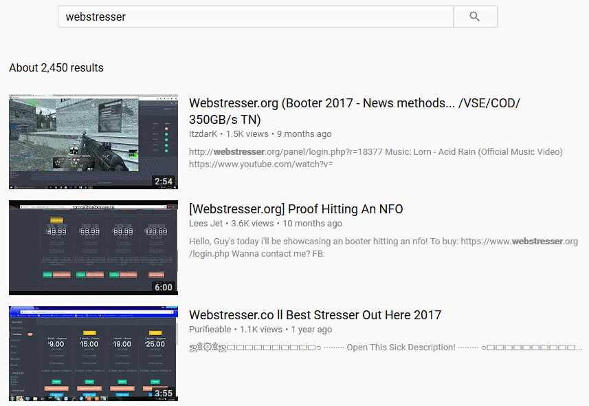 WebStresser YouTube results