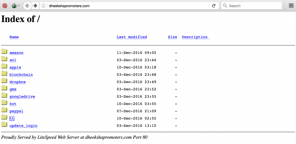 One server hosting multiple phishing kits