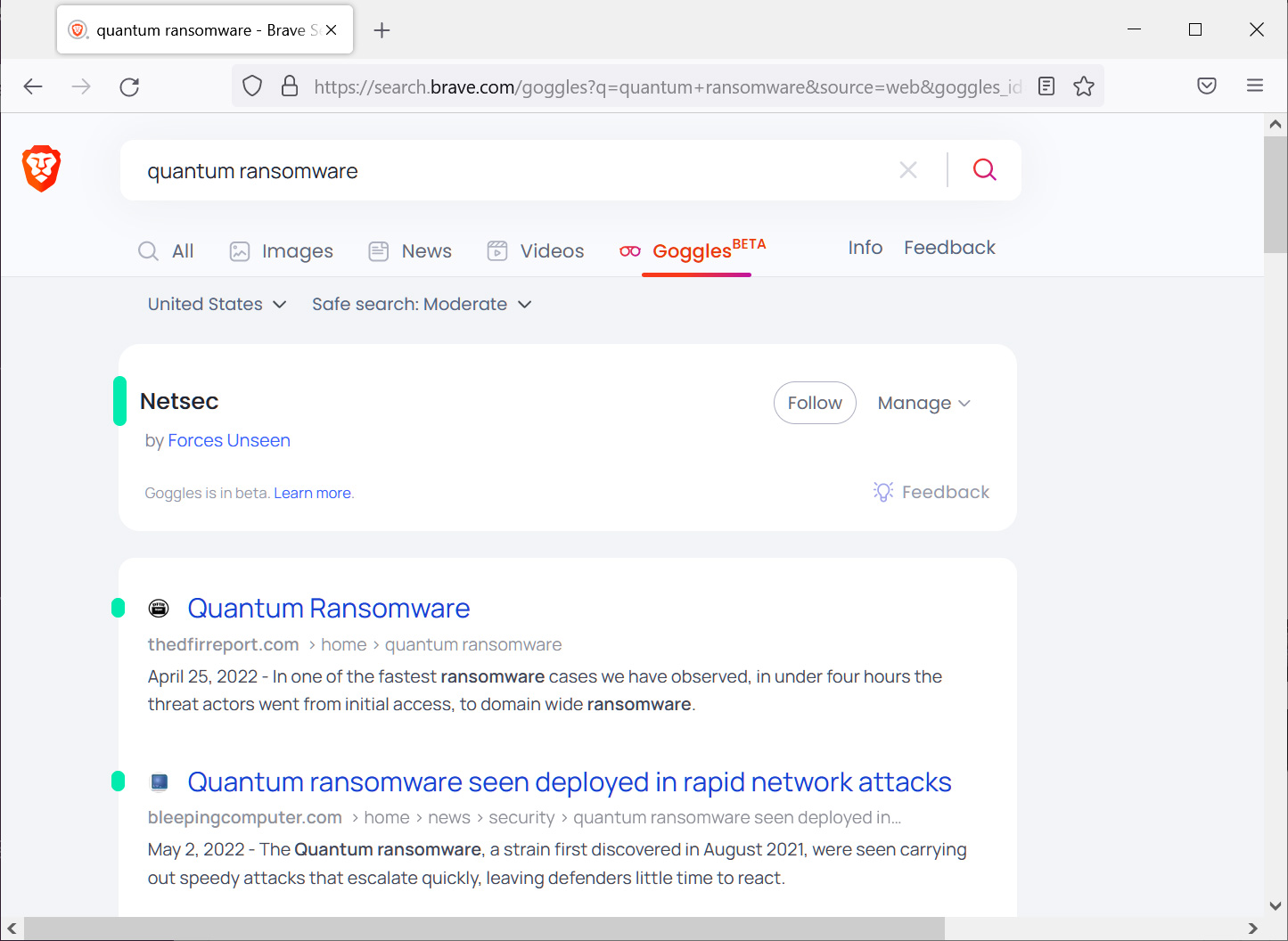 Search results for Quantum Ransomware using the Netsec Goggle