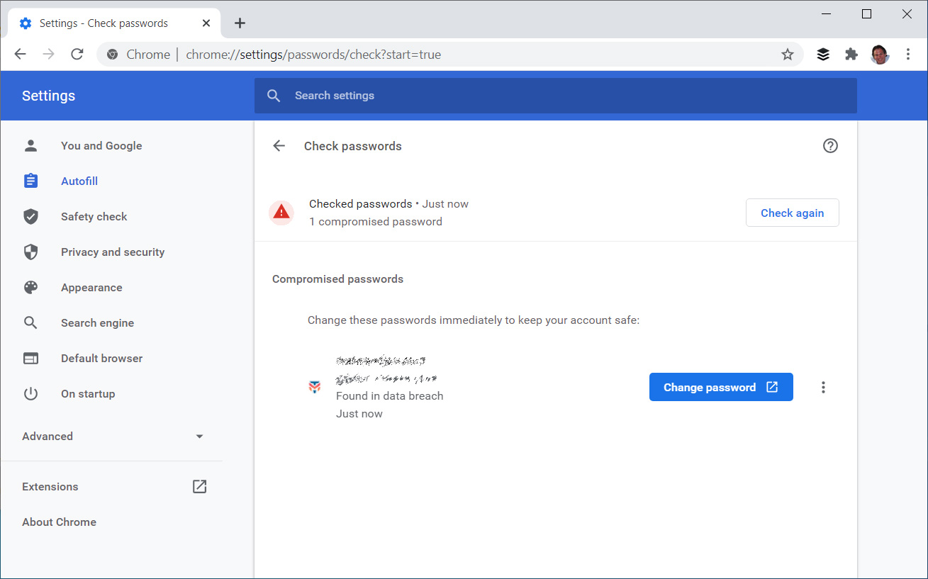 Chrome Check Password