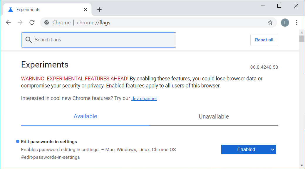 ChromeEdit passwords in settings flag