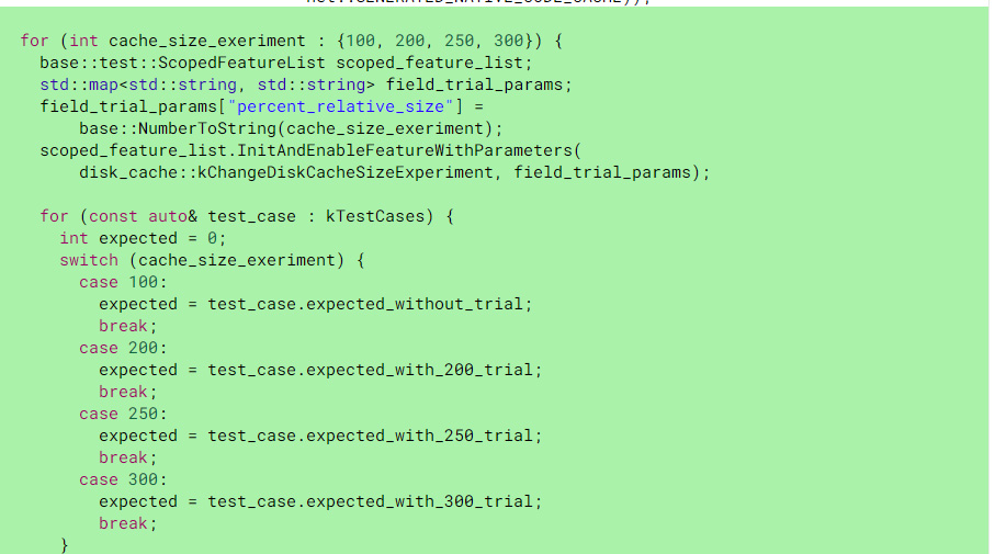 Portion of source code used in Chrome experiment