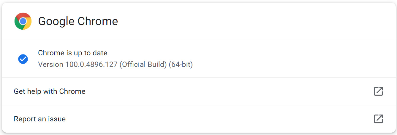 Google Chrome 100.0.4896.127 update