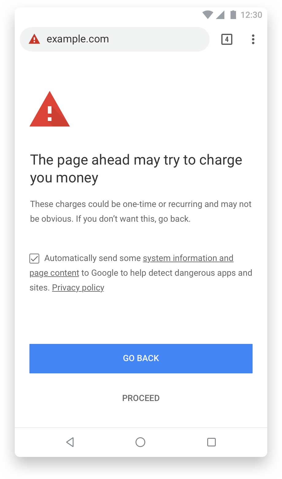 Billing Warning Interstitial