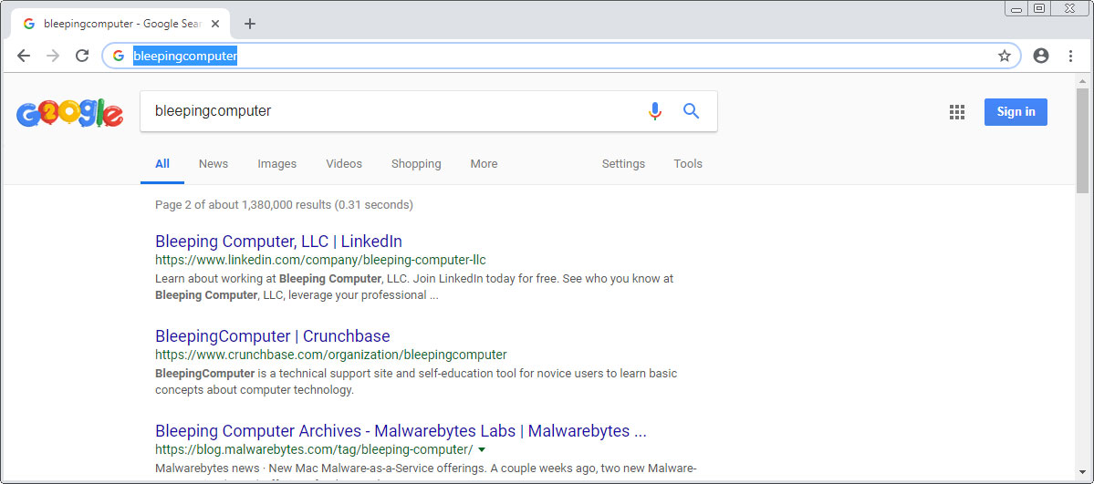 Clicking in the address bar