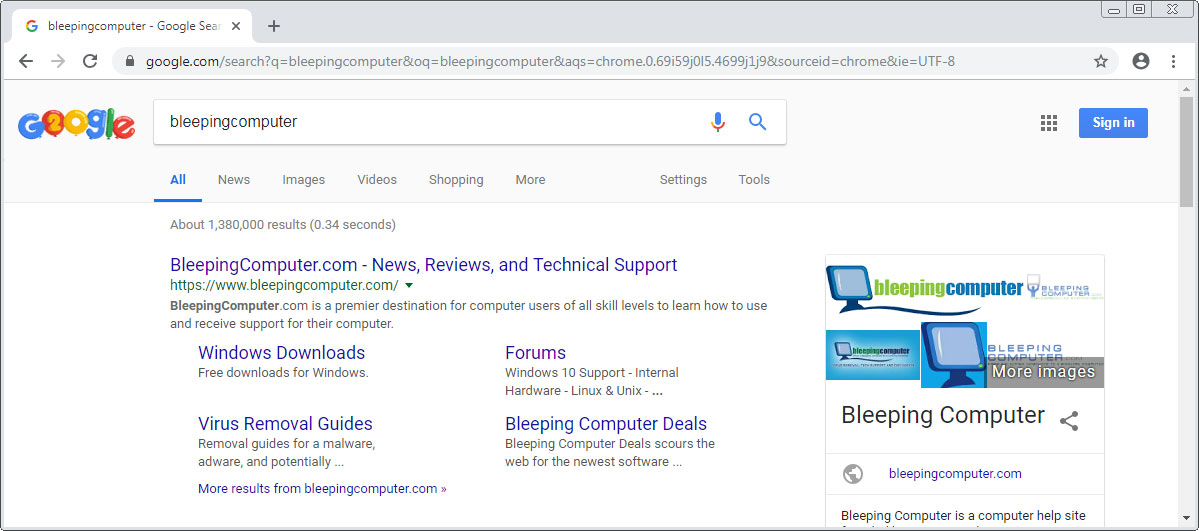 Google URL showing in address bar