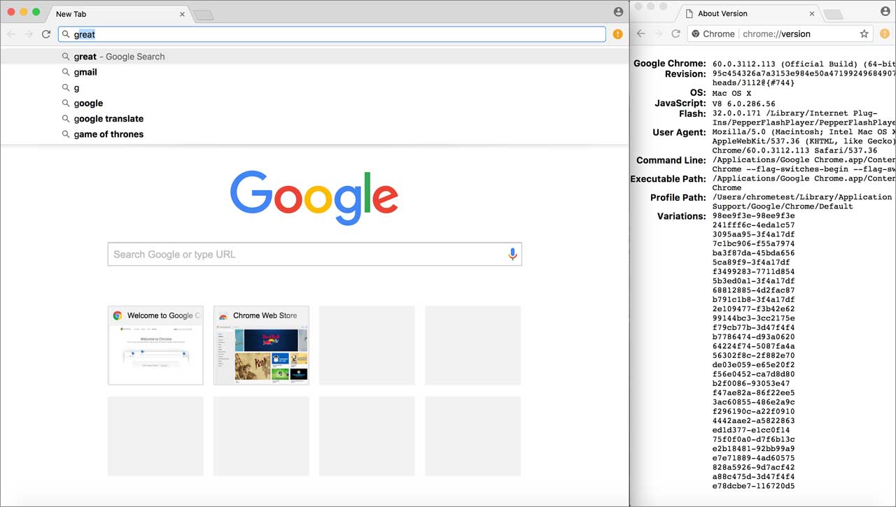 Chrome toolbar at top of screen