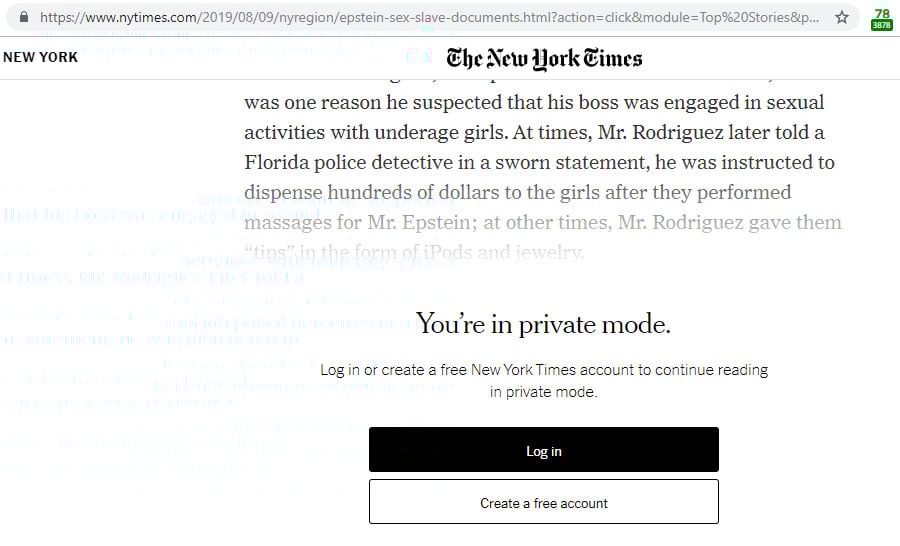 New York Times detecting incognito mode