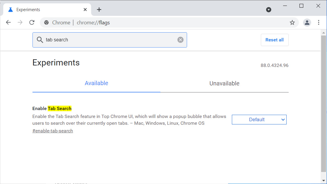 Tab Search Chrome flag