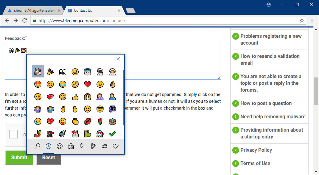Emojis inserted into text field