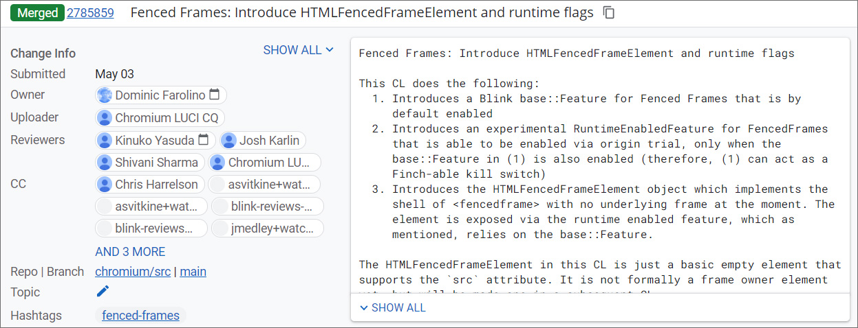 Adding Fenced Frames to Google Chrome