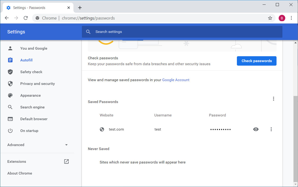 Сохранить пароли google chrome