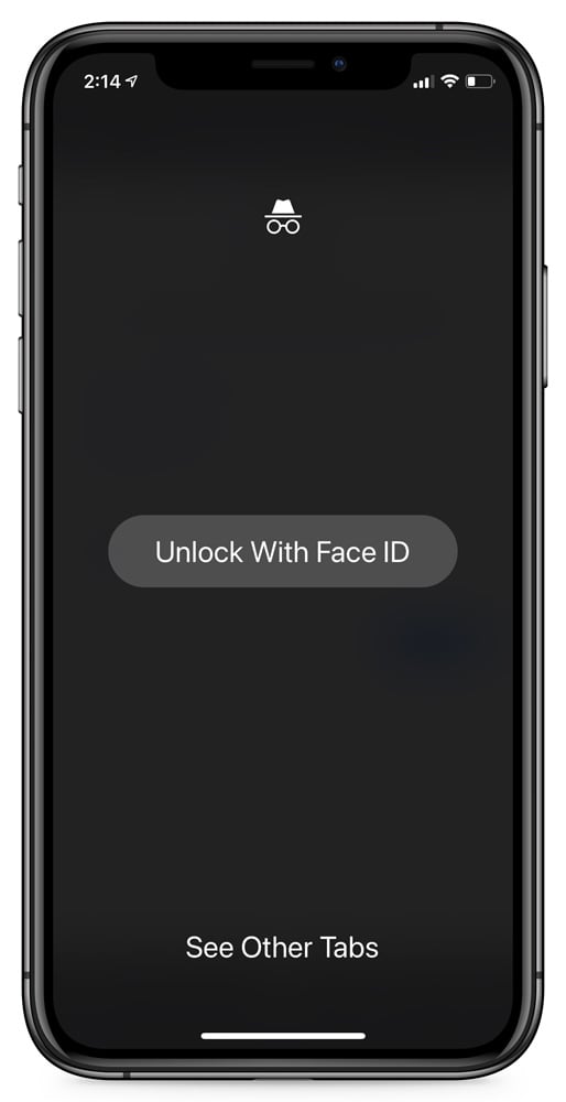 Chrome Incognito tabs locked behind Face ID