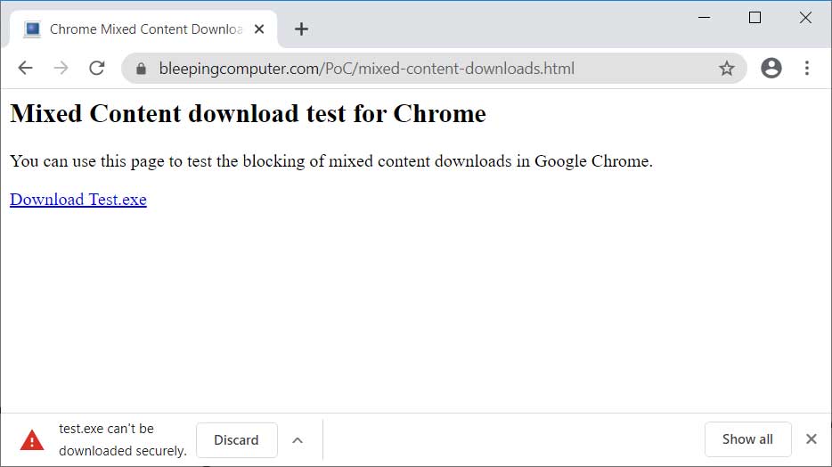 Blocked mixed content download
