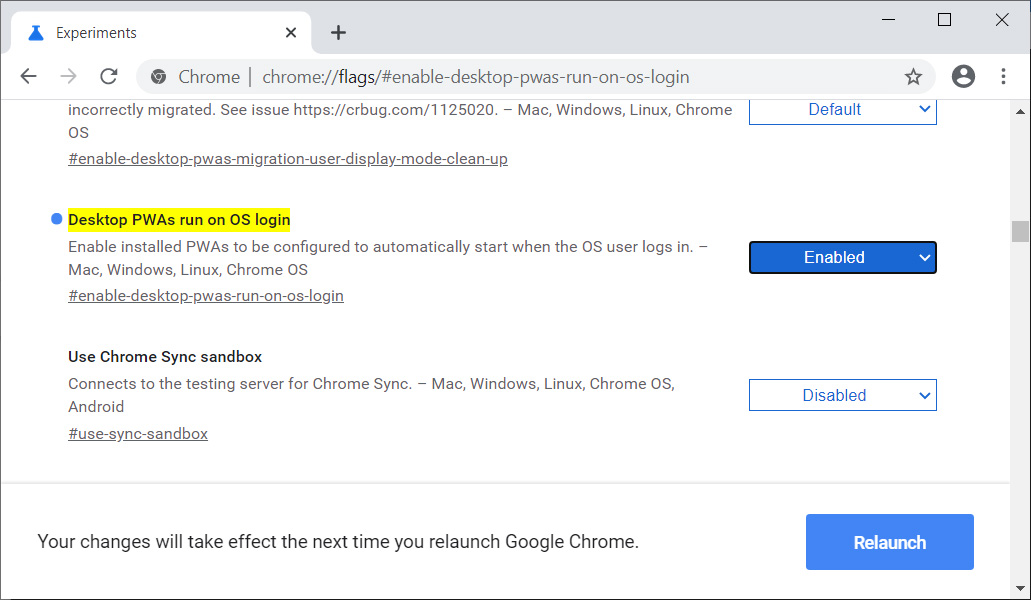 Desktop PWAs run on OS login