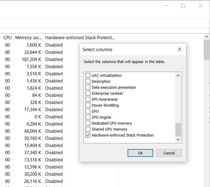 Select columns in Task Manager
