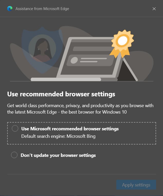 Use recommended browser settings nag screen