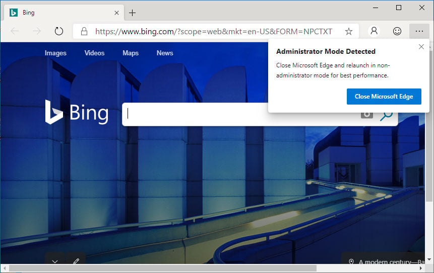 Edge running in Administrator Mode