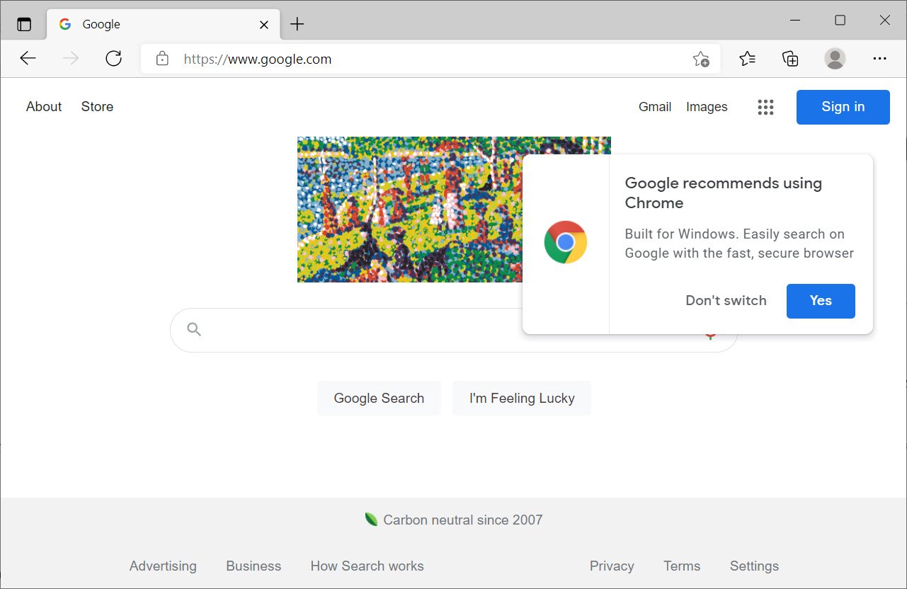 Google telling Microsoft Edge users to switch to Chrome