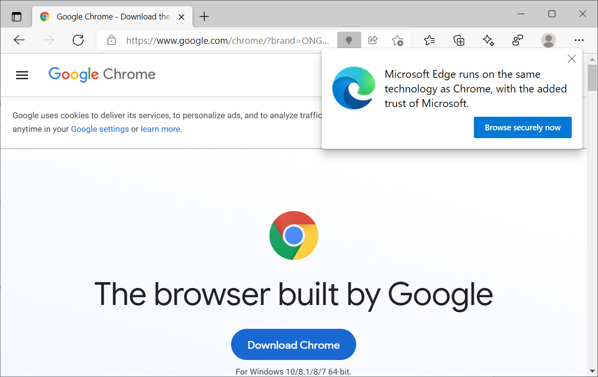 Microsoft Edge Now Bashes Google Chrome When You Download It