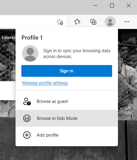 Launching Kids Mode in Microsoft Edge