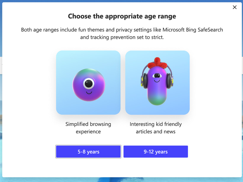 Selecting age category of a child using Kids Mode