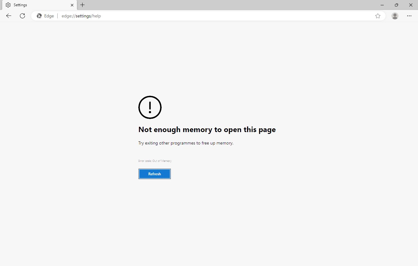 Microsoft Edge Out of Memory error