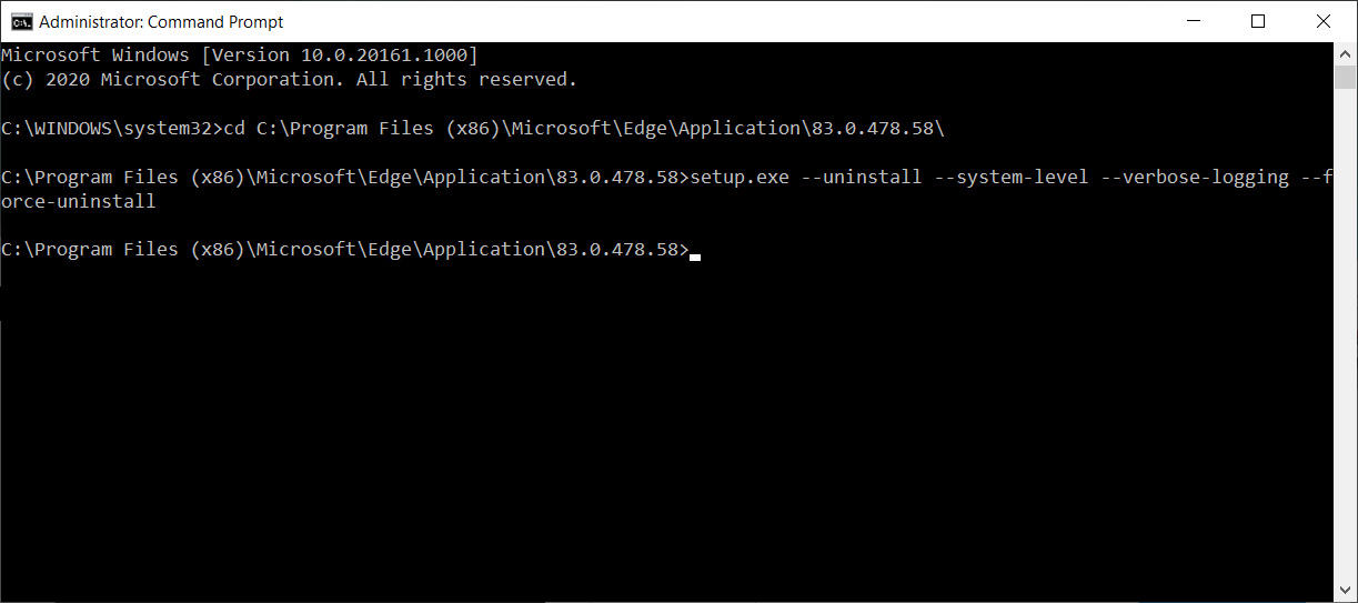 Uninstall Edge via command line