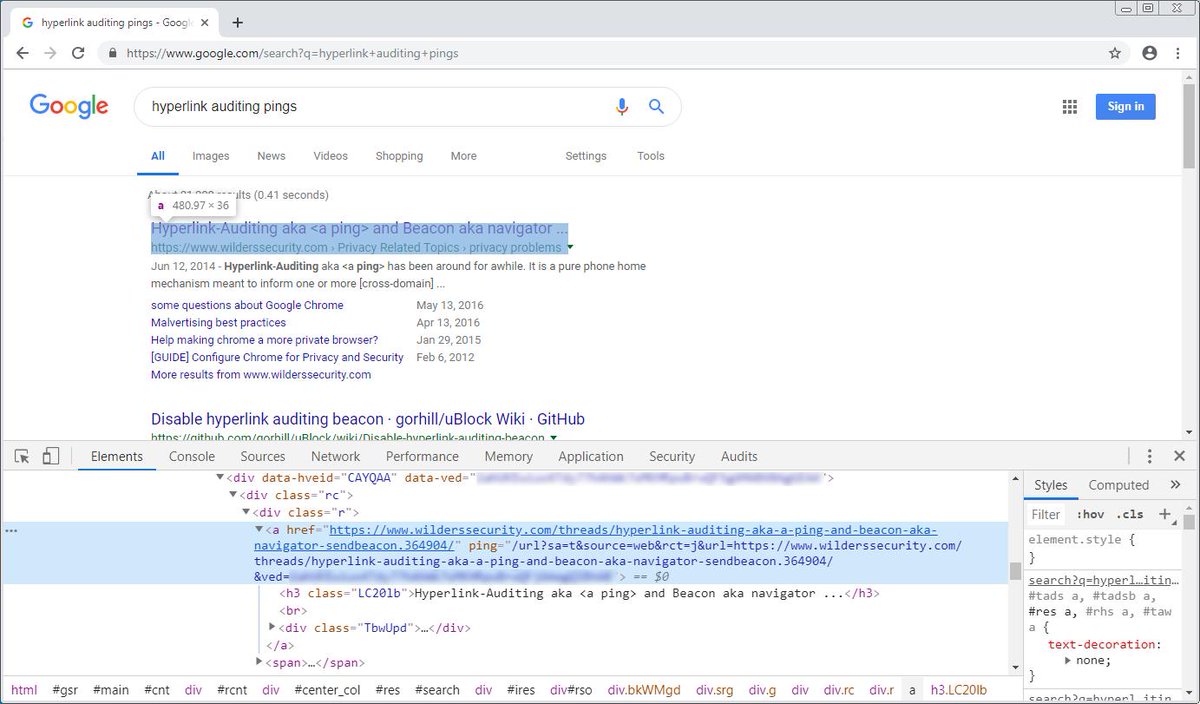 Hyperlink auditing being used in Google