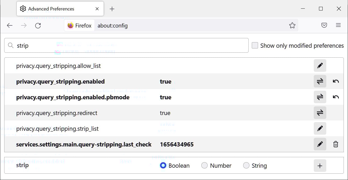 Enable privacy.query_stripping.enabled.pbmode setting
