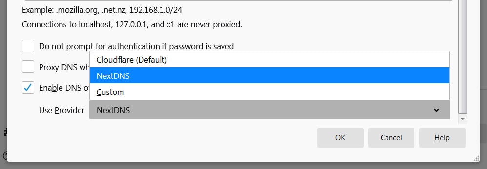 NextDNS DoH provider in Firefox