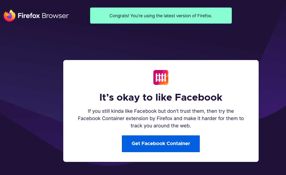 Facebook Container promotion